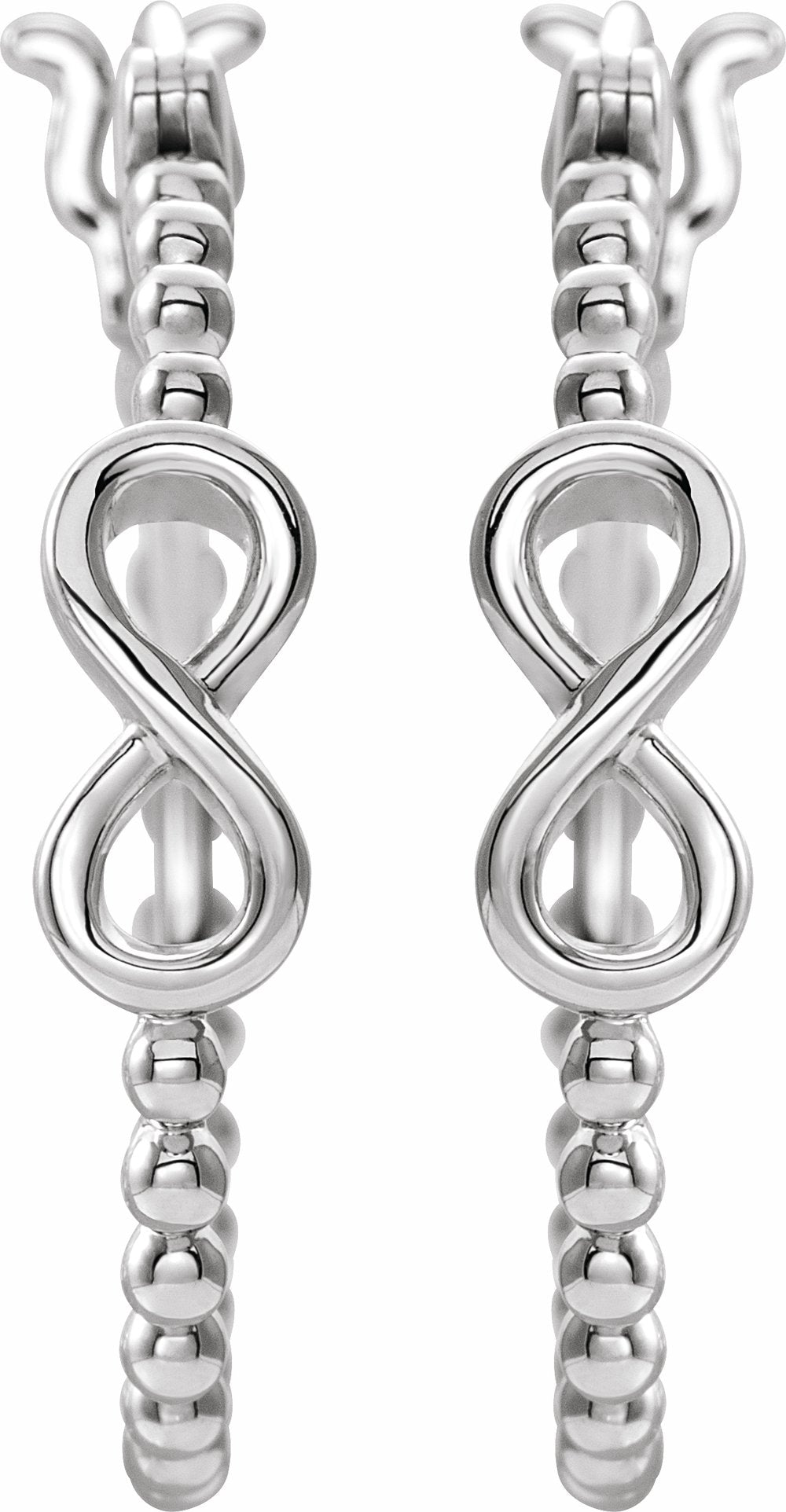 14K White Infinity-Inspired Beaded 22.3 mm Hoop Earrings