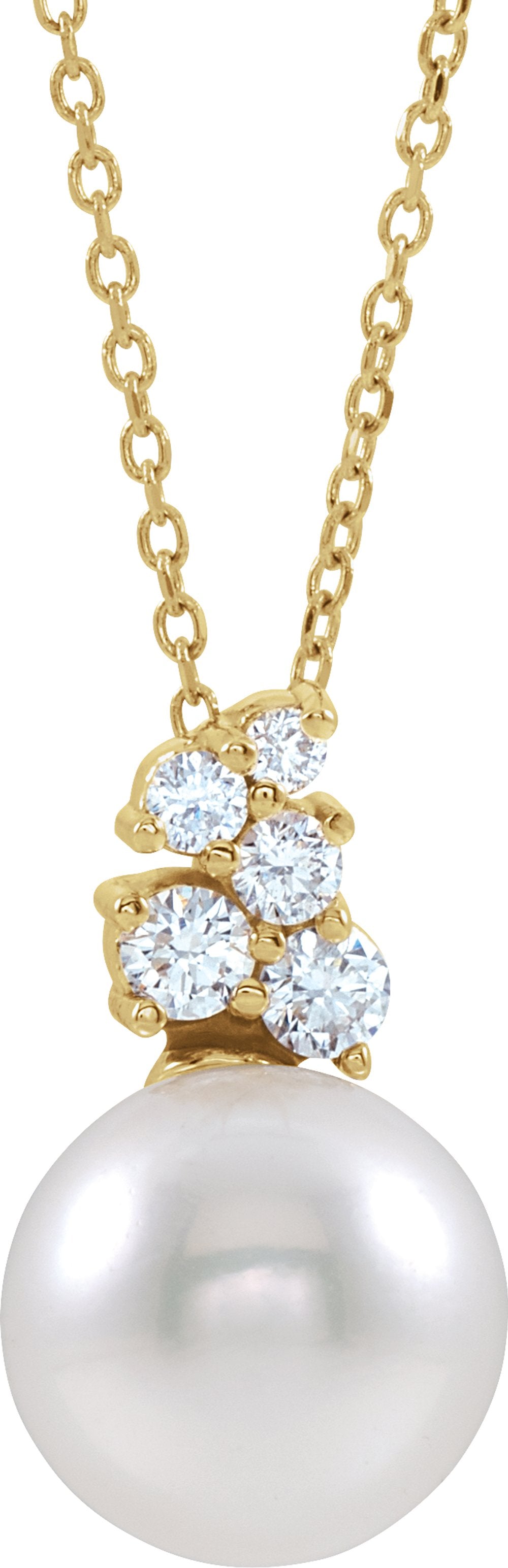 14K Yellow Gold Cultured White Freshwater Pearl & 1/4 CTW Natural Diamond 16-18" Necklace