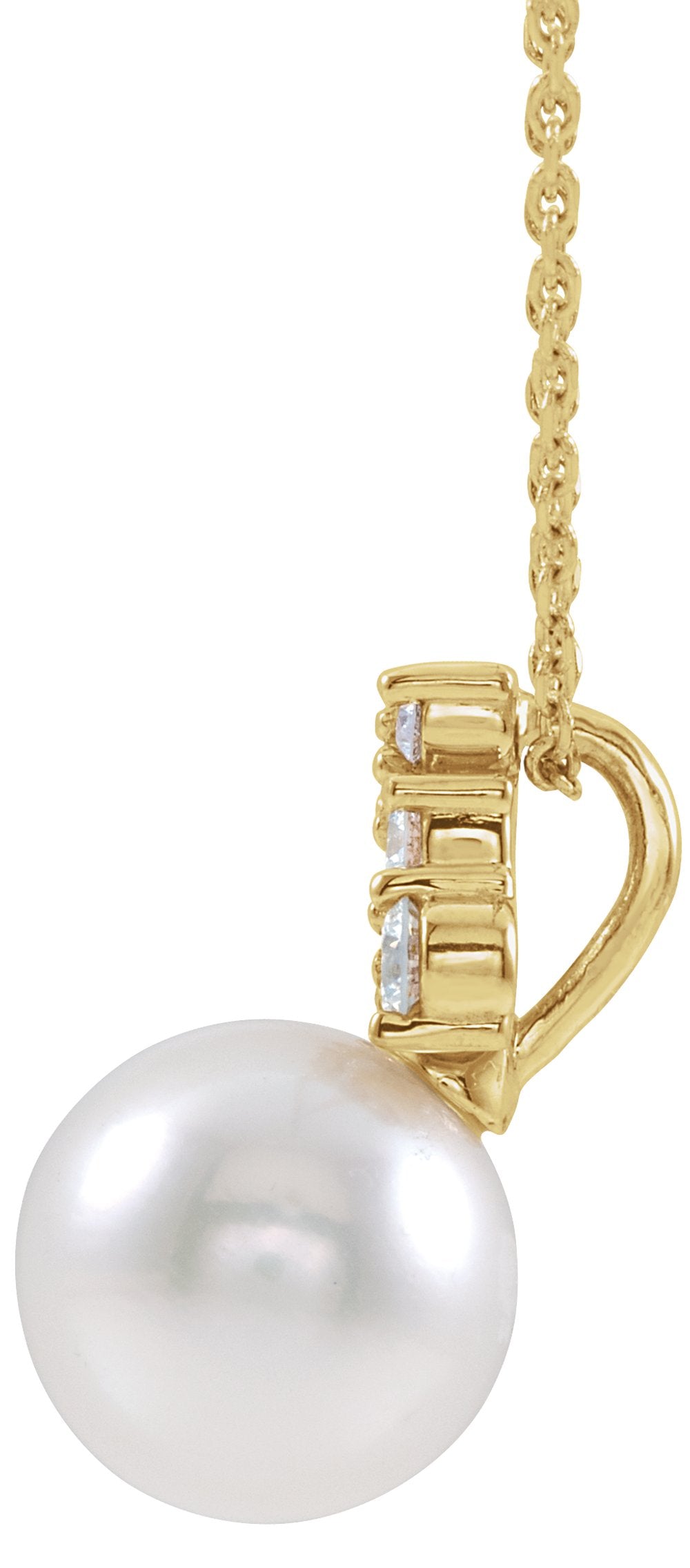 14K Yellow Gold Cultured White Freshwater Pearl & 1/4 CTW Natural Diamond 16-18" Necklace