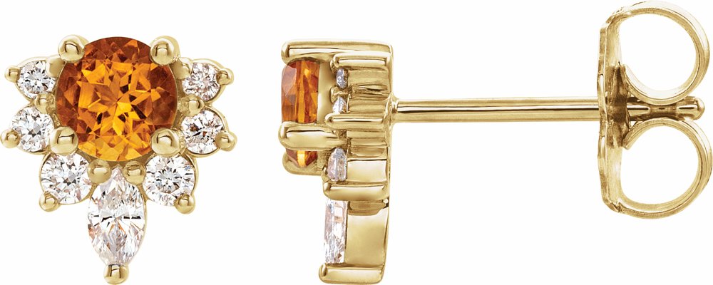 14K Yellow Gold Natural Citrine & 1/6 CTW Natural Diamond Earrings