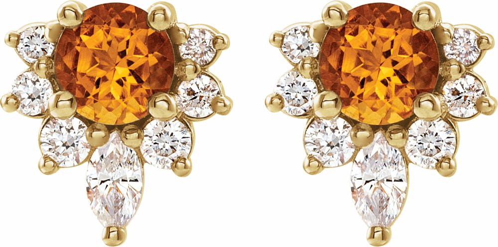 14K Yellow Gold Natural Citrine & 1/6 CTW Natural Diamond Earrings