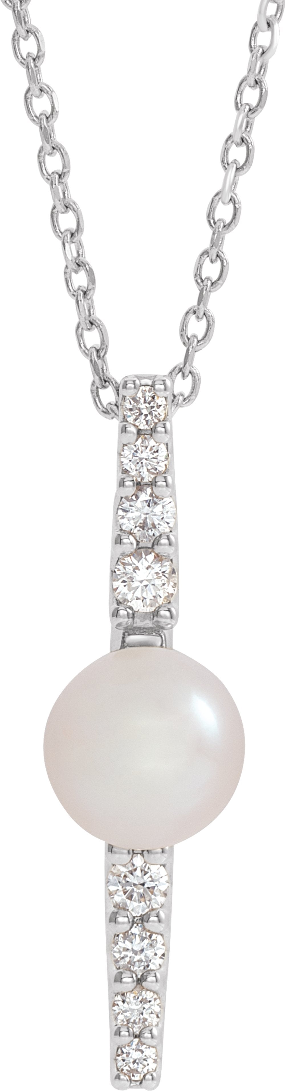 14K White Gold Cultured White Freshwater Pearl & 1/6 CTW Natural Diamond 16-18" Necklace