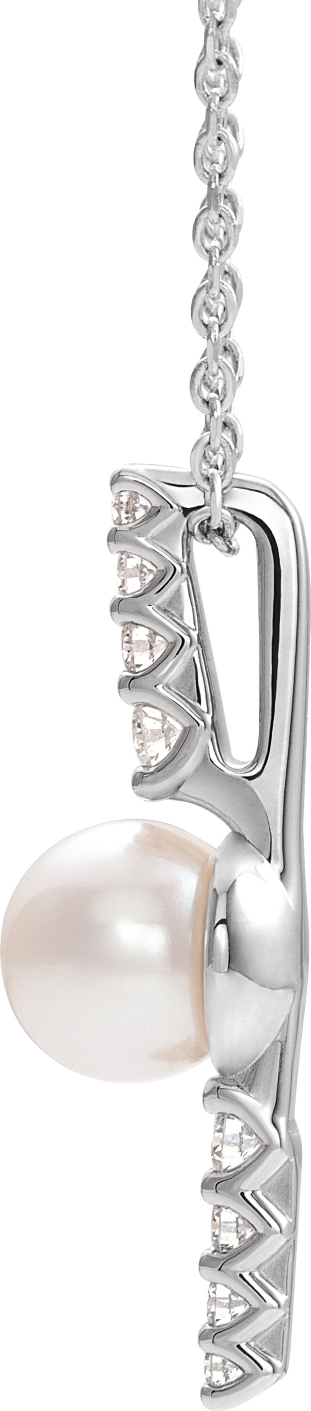 14K White Gold Cultured White Freshwater Pearl & 1/6 CTW Natural Diamond 16-18" Necklace