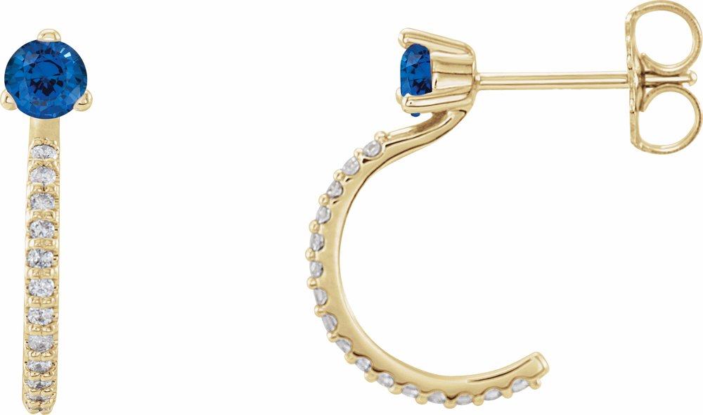 14K Yellow Gold Natural Blue Sapphire & 1/8 CTW Natural Diamond J-Hoop Earrings