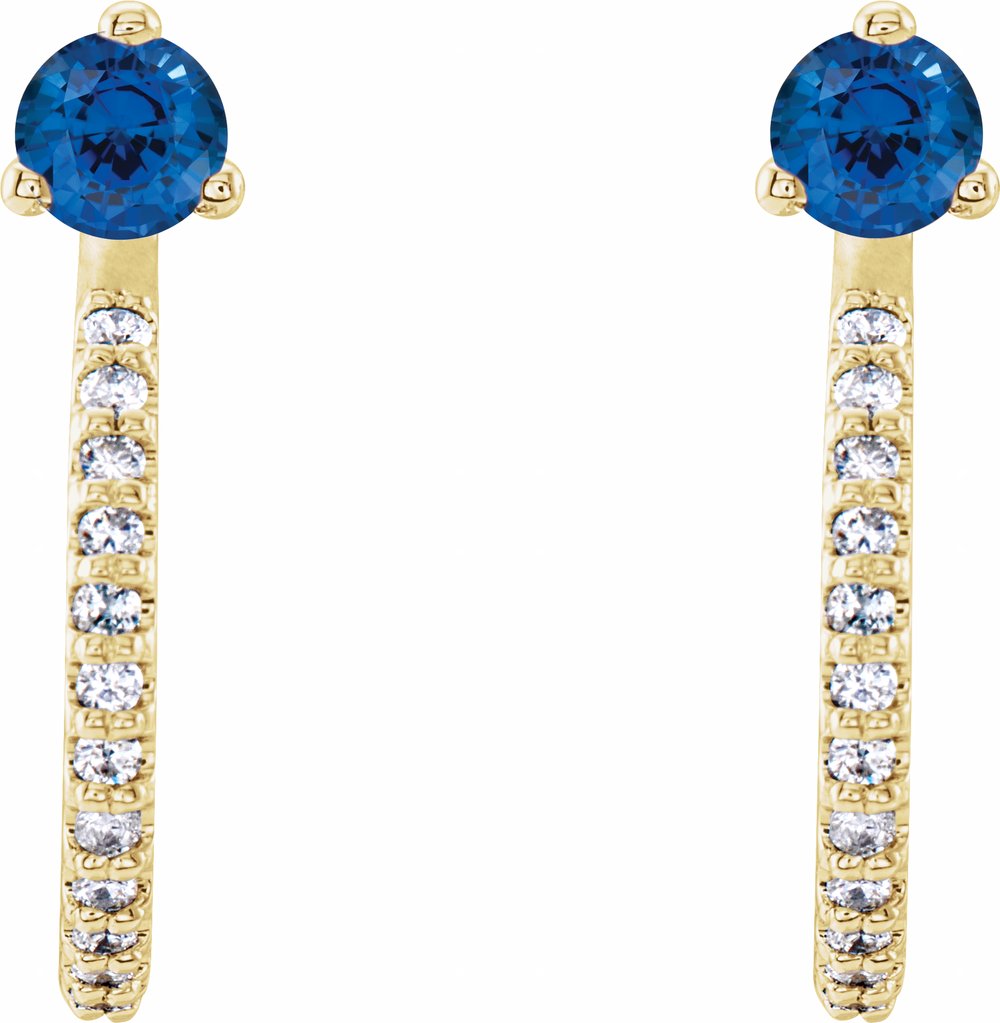 14K Yellow Gold Natural Blue Sapphire & 1/8 CTW Natural Diamond J-Hoop Earrings