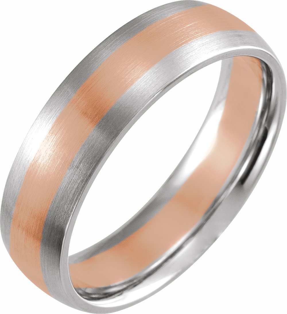 14K White/Rose/White 6 mm Comfort-Fit Half Round Band Size 7.5