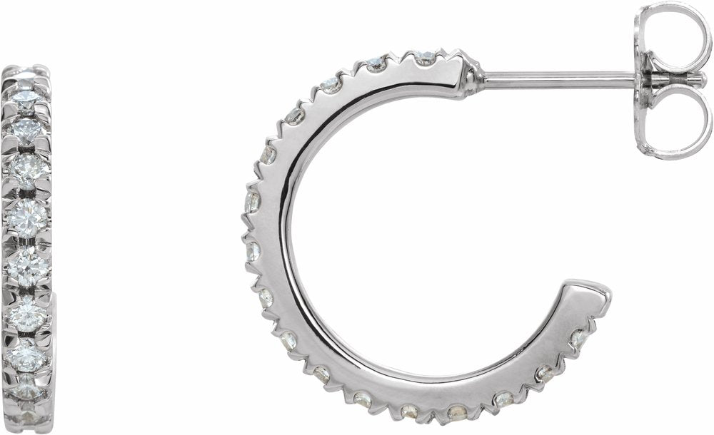 14K White Gold 1/2 CTW Natural Diamond French-Set 15 mm Huggie Hoop Earrings