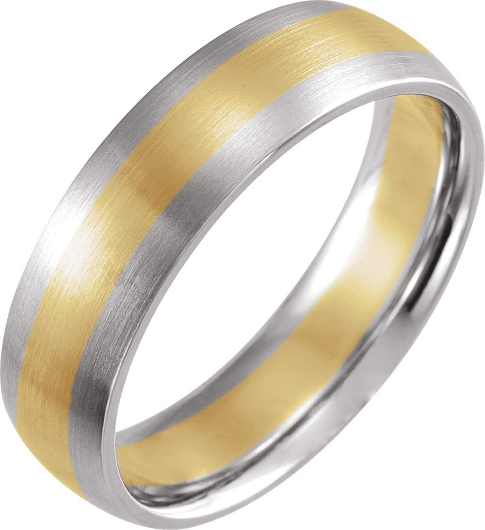 14K White/Yellow/White 6 mm Comfort-Fit Half Round Band Size 9.5