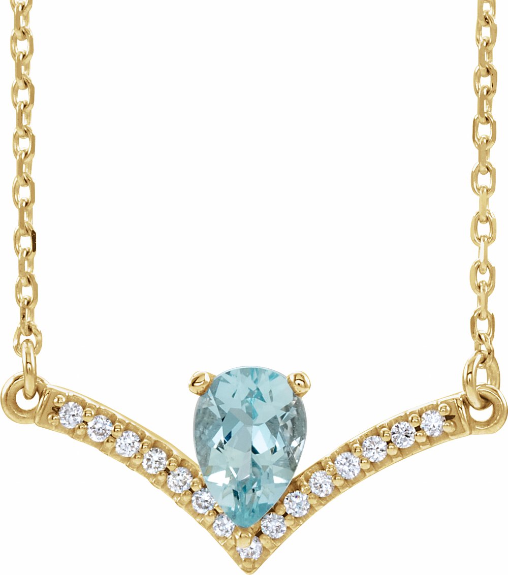 14K Yellow Gold Natural Aquamarine & .06 CTW Natural Diamond 18" Necklace