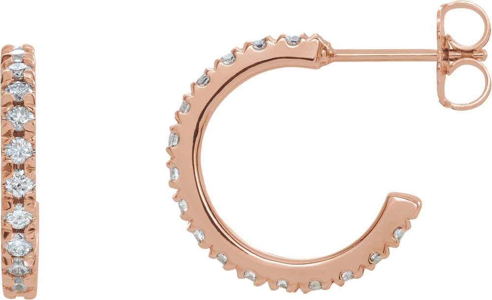 14K Rose Gold 5/8 CTW Lab-Grown Diamond French-Set 15 mm Huggie Hoop Earrings