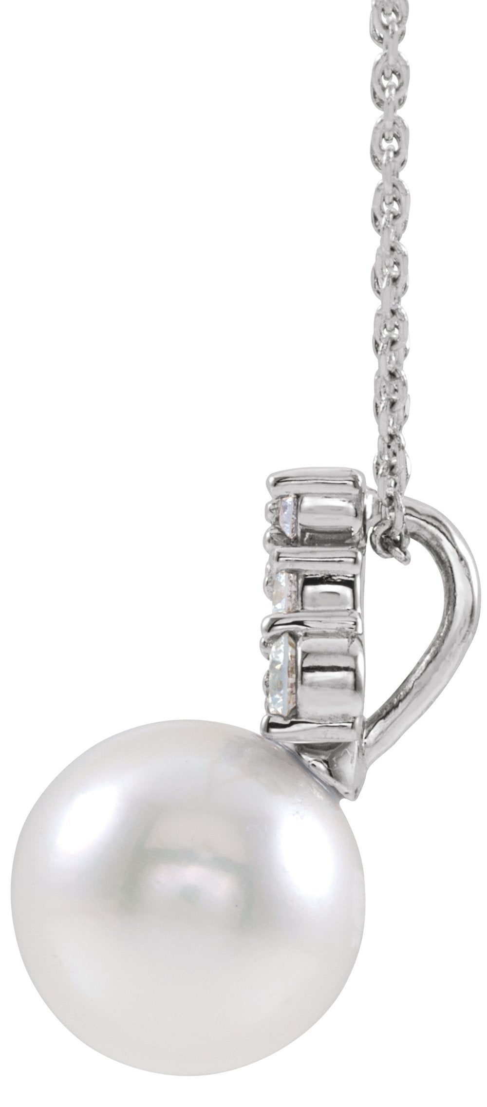 14K White Gold Cultured White Freshwater Pearl & 1/4 CTW Natural Diamond 16-18" Necklace