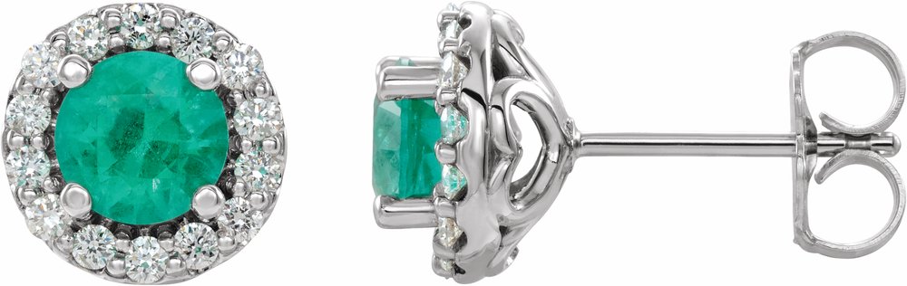 14K White Gold 4 mm Natural Emerald & 1/8 CTW Natural Diamond Earrings