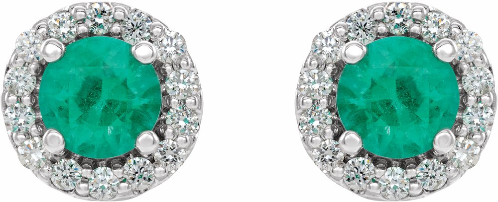 14K White Gold 4 mm Natural Emerald & 1/8 CTW Natural Diamond Earrings