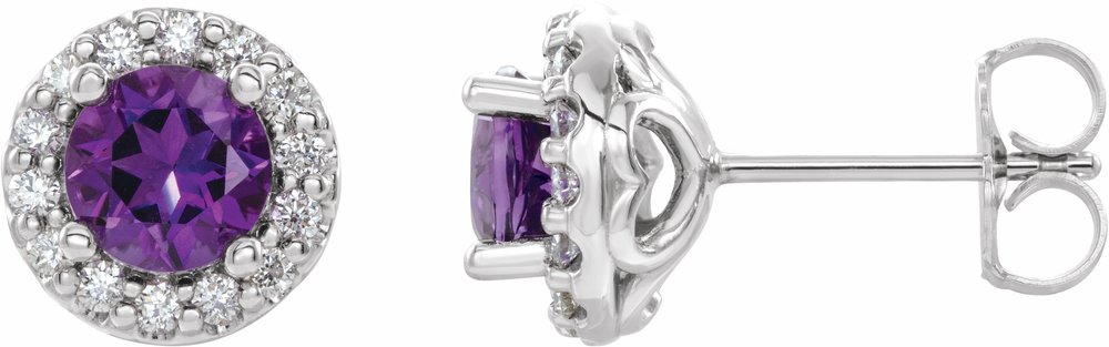 14K White Gold 5 mm Natural Amethyst & 1/4 CTW Natural Diamond Earrings