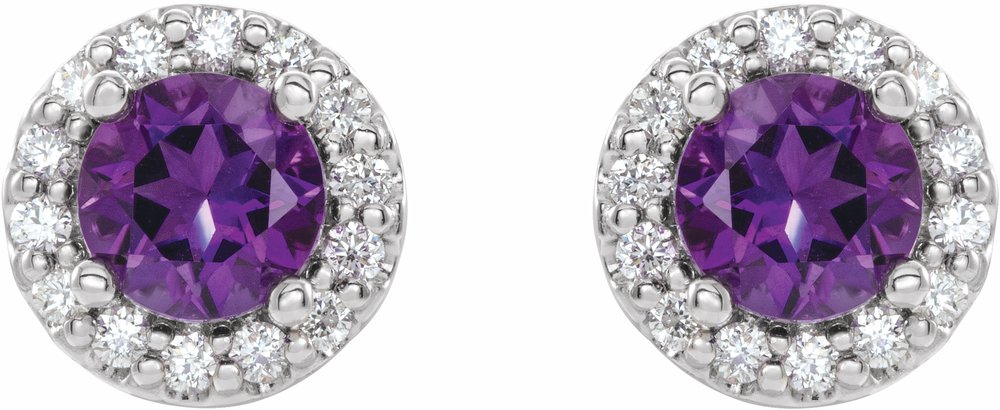 14K White Gold 5 mm Natural Amethyst & 1/4 CTW Natural Diamond Earrings