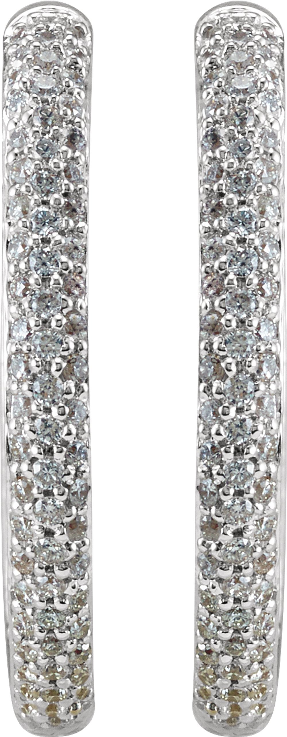 18K White Gold 1 CTW Natural Diamond Inside-Outside Hinged 24 mm Hoop Earrings