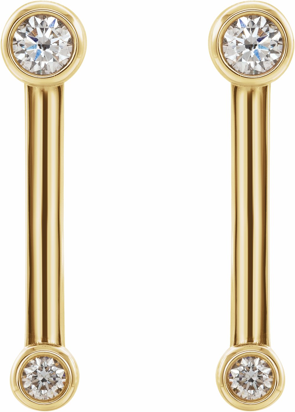 14K Yellow Gold 1/5 CTW Natural Diamond Bezel-Set Bar Earrings