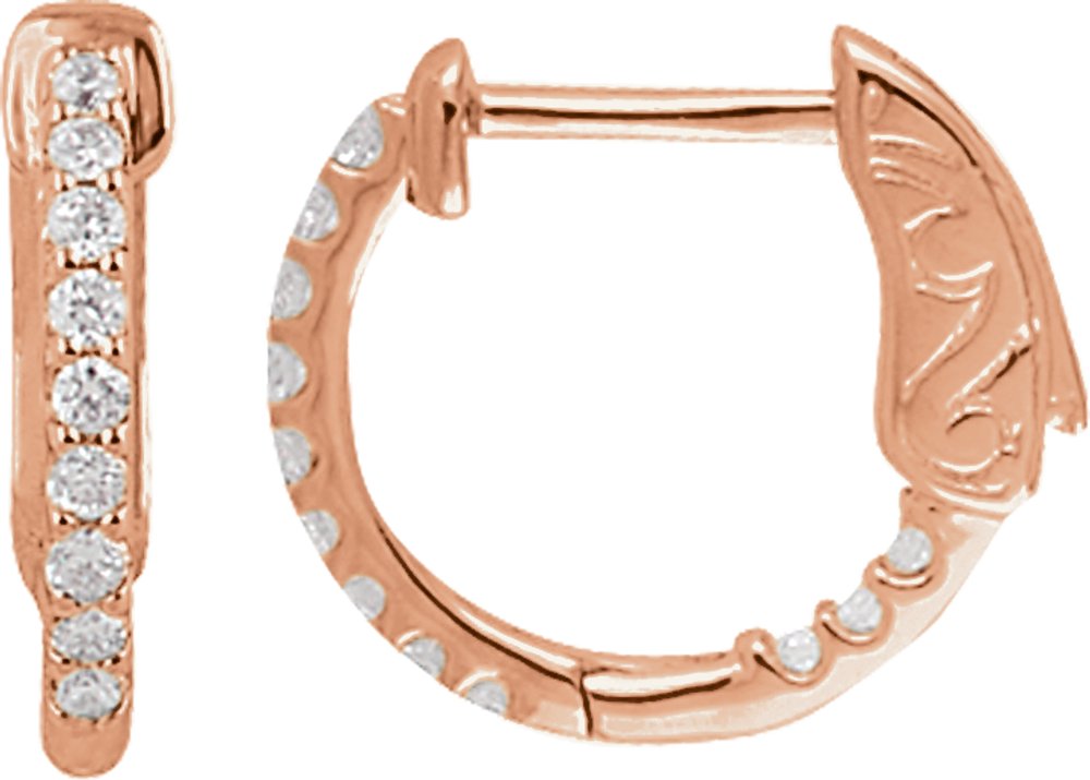 14K Rose Gold 1/4 CTW Natural Diamond Inside-Outside 14.5 mm Hinged Hoop Earrings