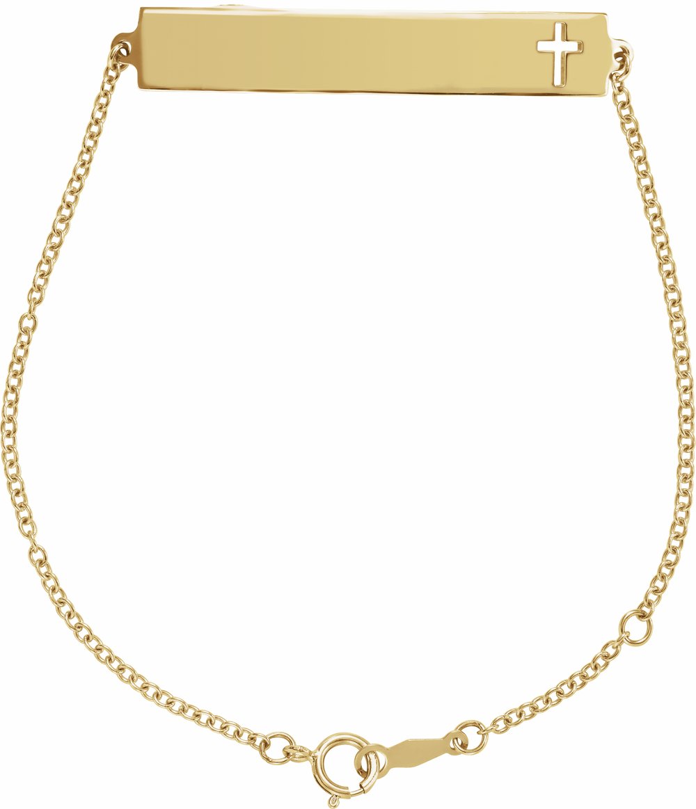 14K Yellow Engravable Pierced Cross Bar 6 1/2-7 1/2" Bracelet