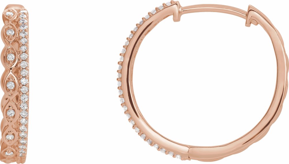 14K Rose 1/4 CTW Natural Diamond Geometric 19.4 mm Hoop Earrings