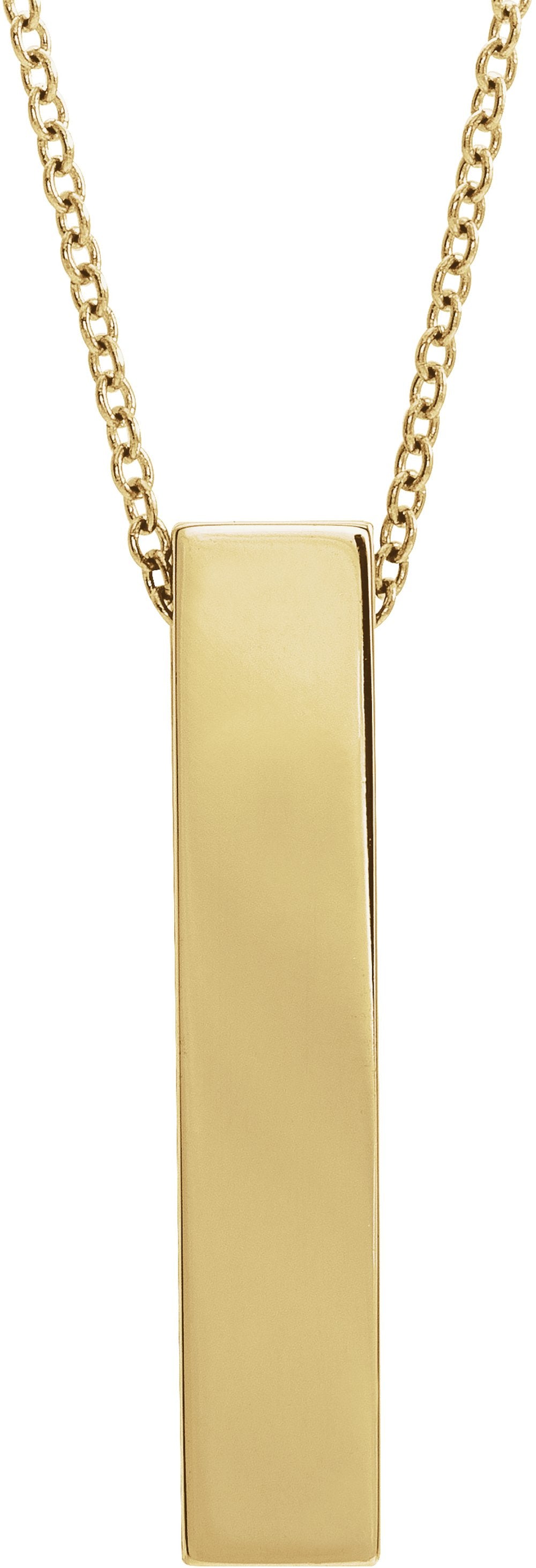 14K Yellow Gold Engravable Sculptural Bar 16-18" Necklace