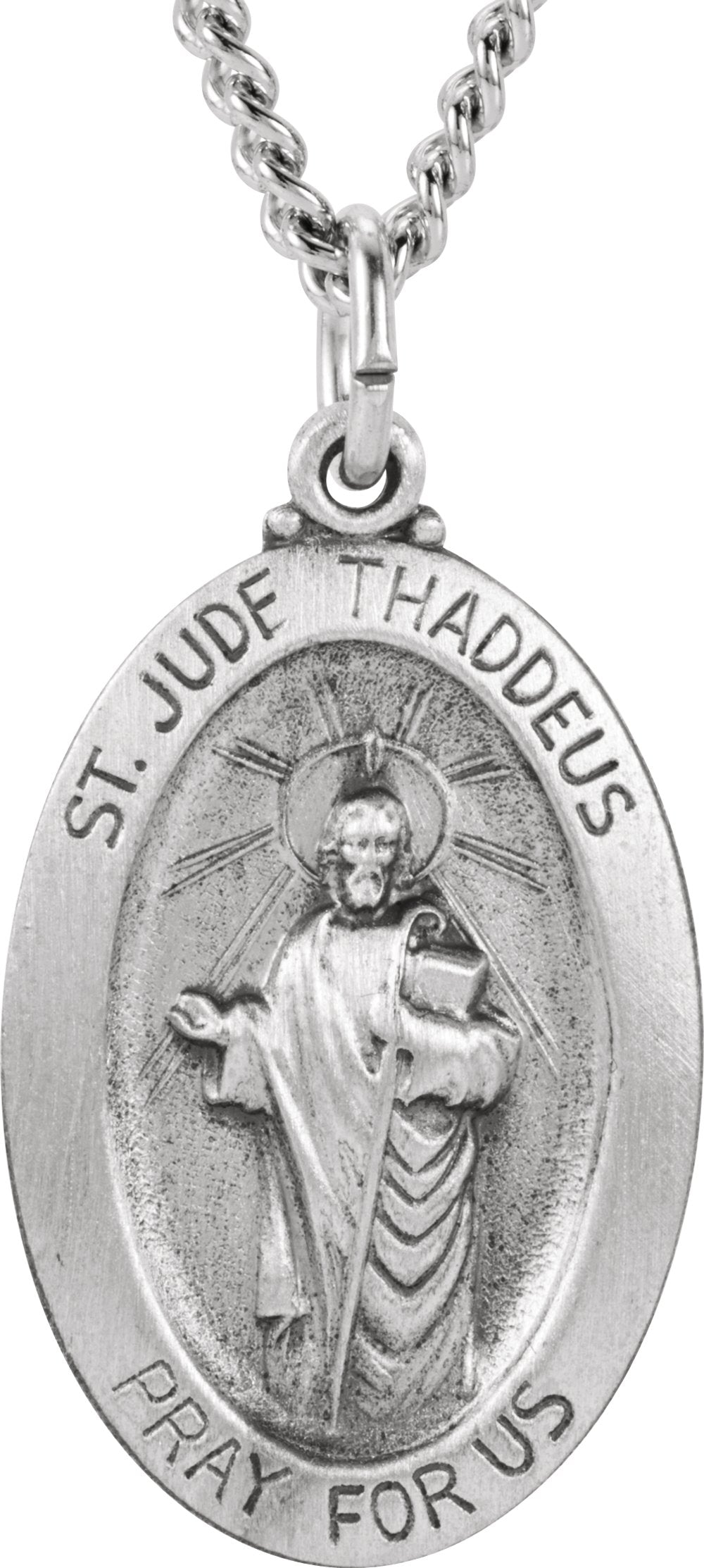 Sterling Silver 23.7x16.2 mm Oval St. Jude Thaddeus 24" Necklace