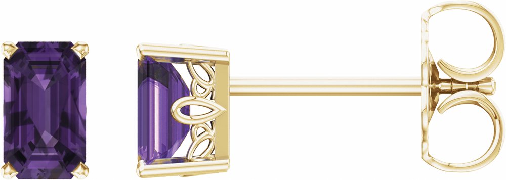 14K Yellow Gold Natural Amethyst Scroll Setting® Earrings