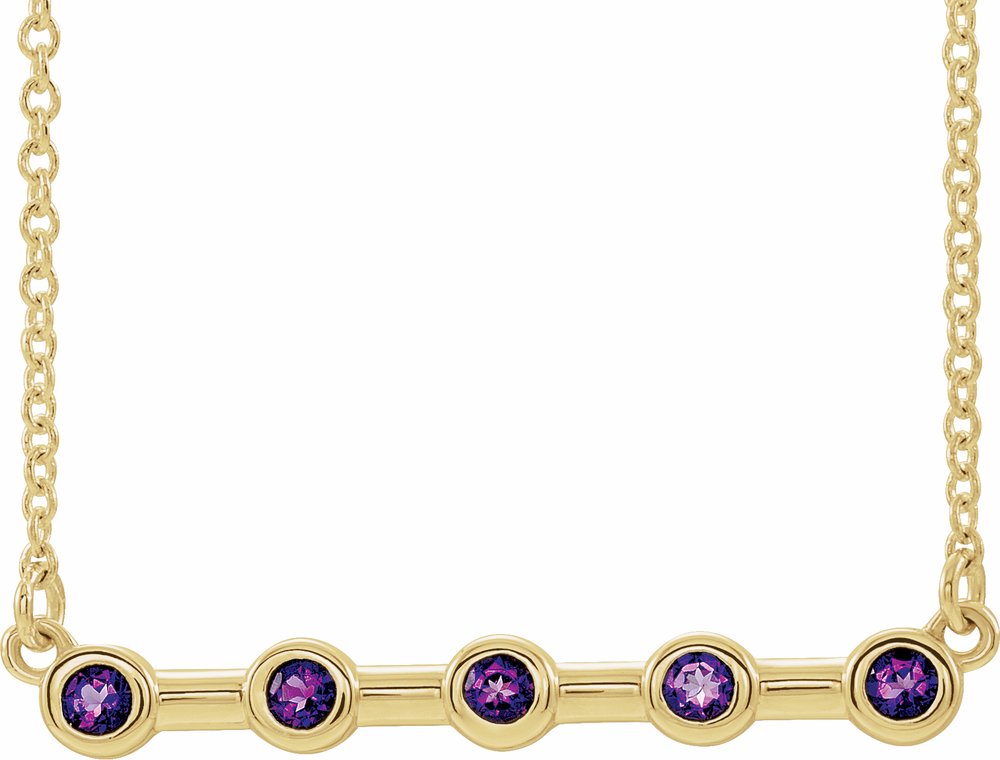 14K Yellow Gold Natural Amethyst Bezel-Set Bar 18" Necklace