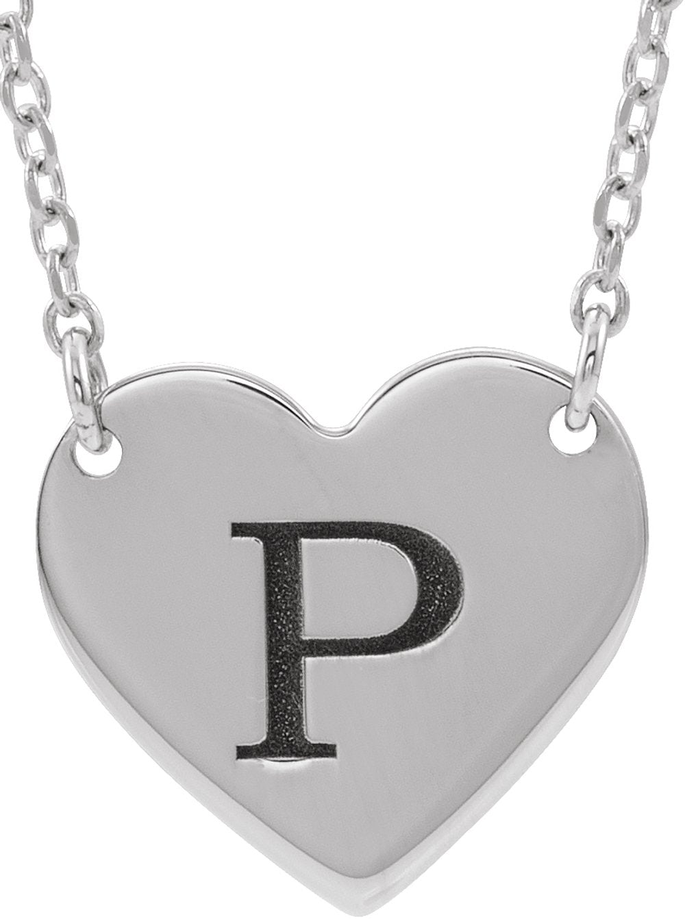 14K White Gold Engravable Heart 16-18" Necklace