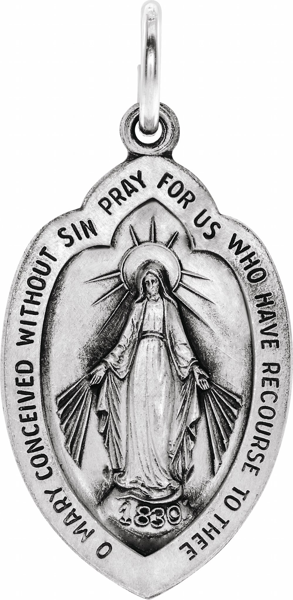 14K White 18x12 mm Oval Miraculous Medal Pendant