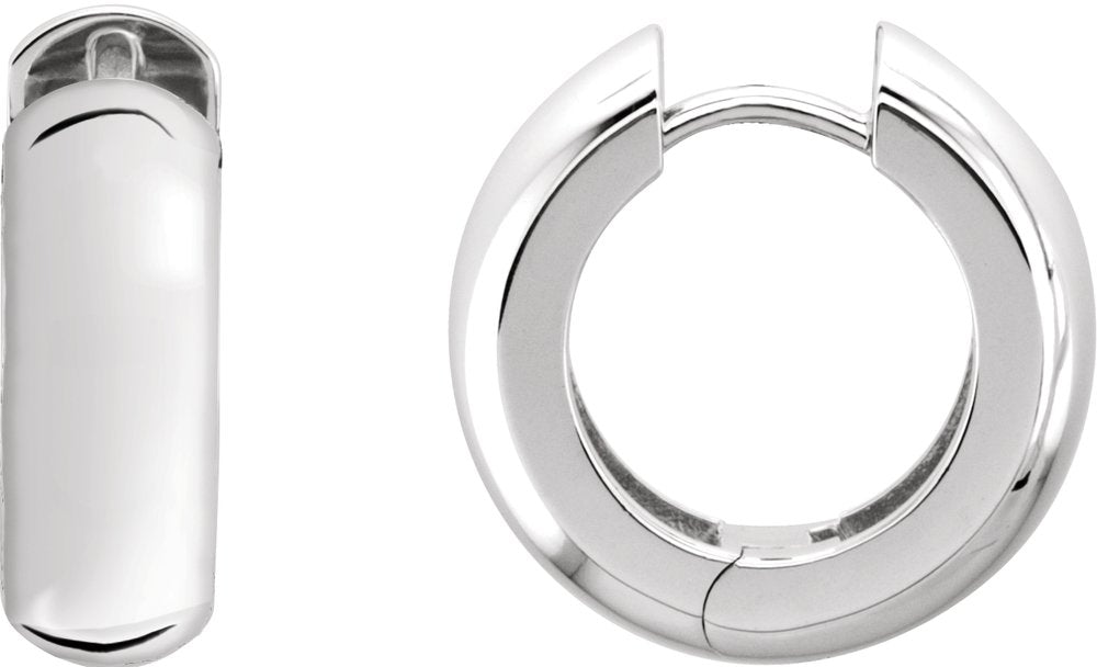 14K White 14 mm Hinged Hoop Earrings