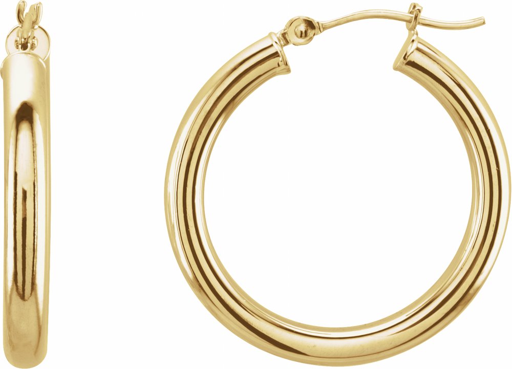 14K Yellow Gold Tube 25 mm Hoop Earrings