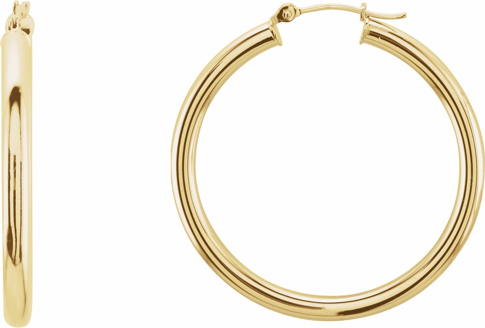 14K Yellow Gold Tube 35 mm Hoop Earrings