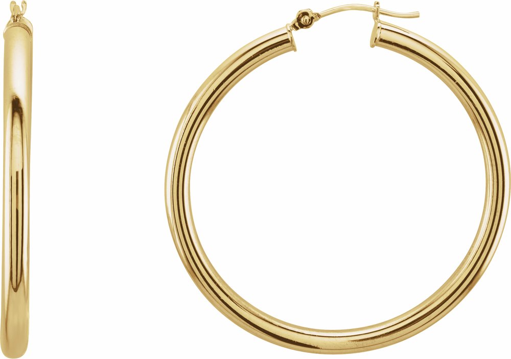 14K Yellow Gold Tube 40 mm Hoop Earrings