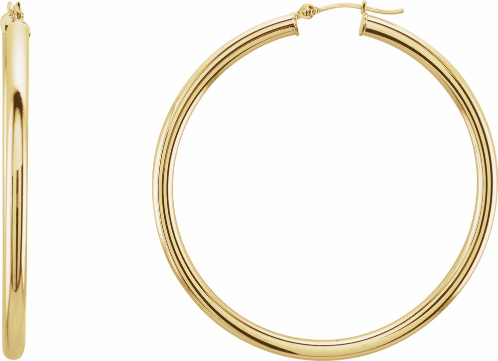 14K Yellow Gold Tube 48 mm Hoop Earrings