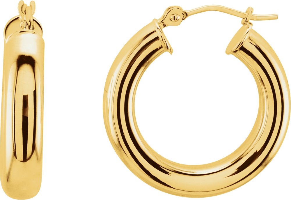 14K Yellow Gold Tube 20 mm Hoop Earrings