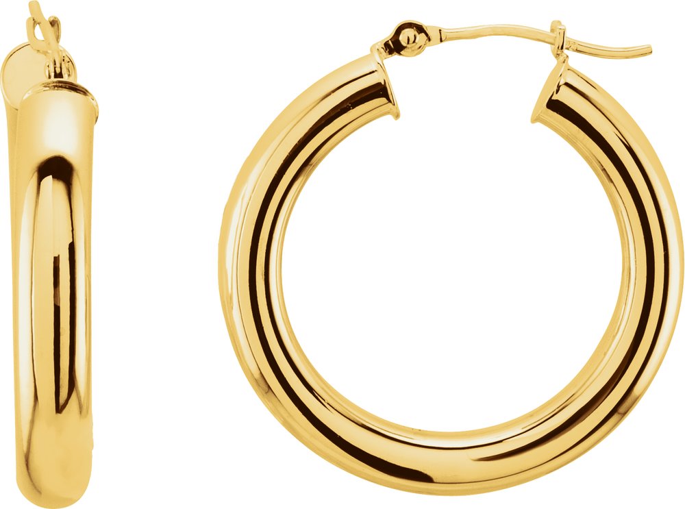 14K Yellow Gold Tube 25 mm Hoop Earrings