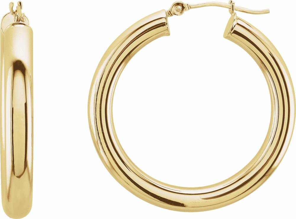 14K Yellow Gold Tube 30 mm Hoop Earrings