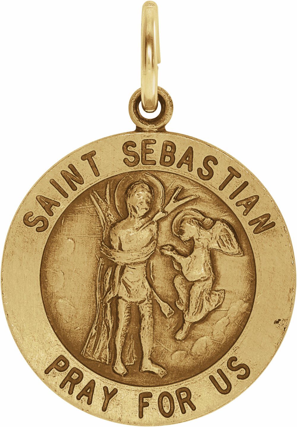 14K Yellow Gold 18 mm Round St. Sebastian Medal