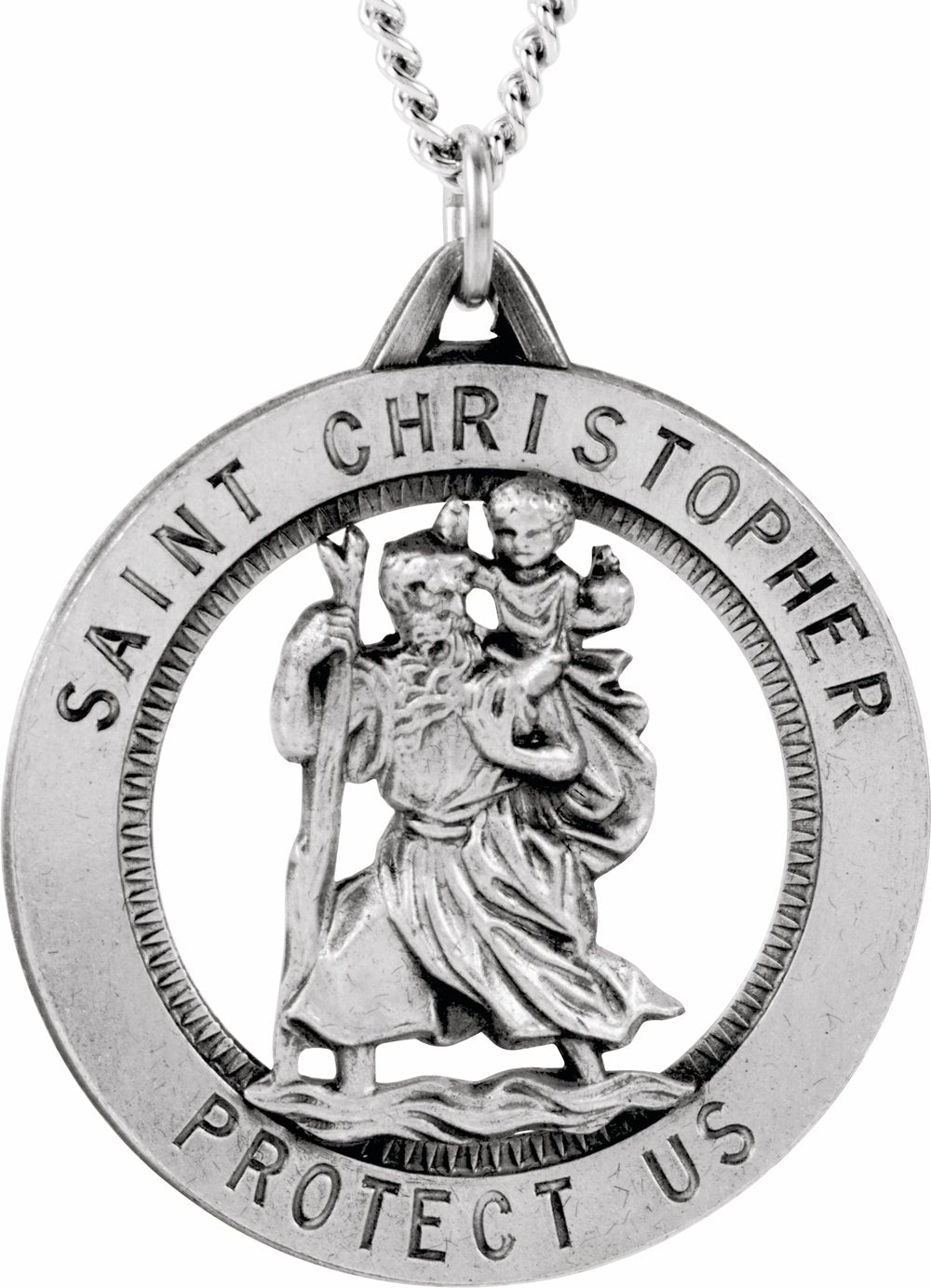 Sterling Silver 25.25 mm St. Christopher Medal 24" Necklace