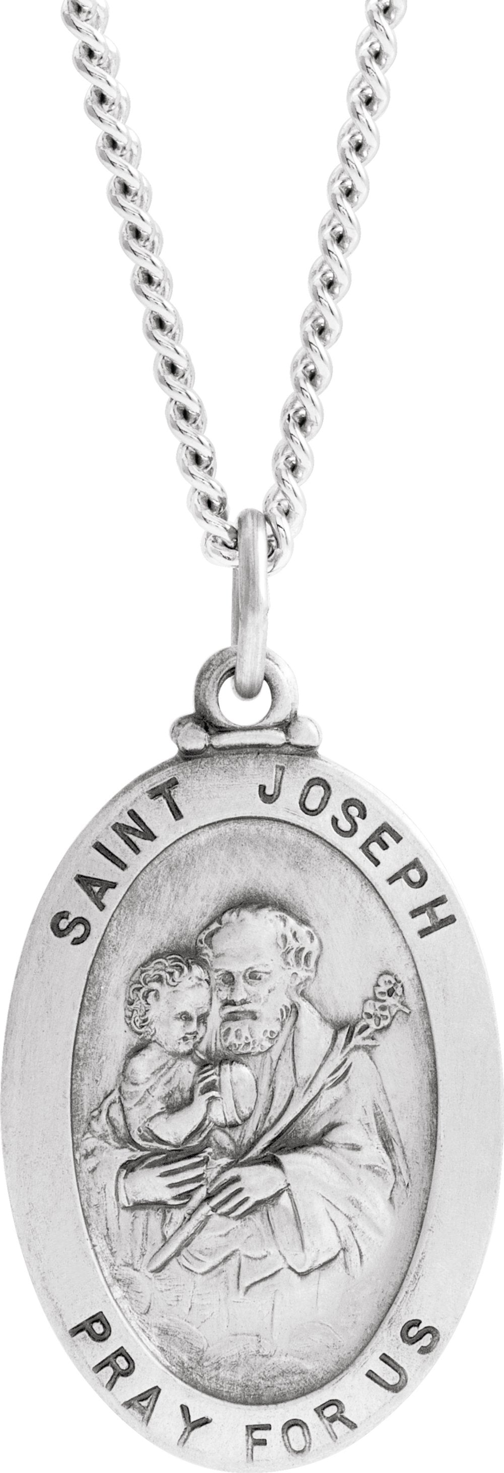 Sterling Silver 23.5x16 mm St. Joseph 24" Necklace