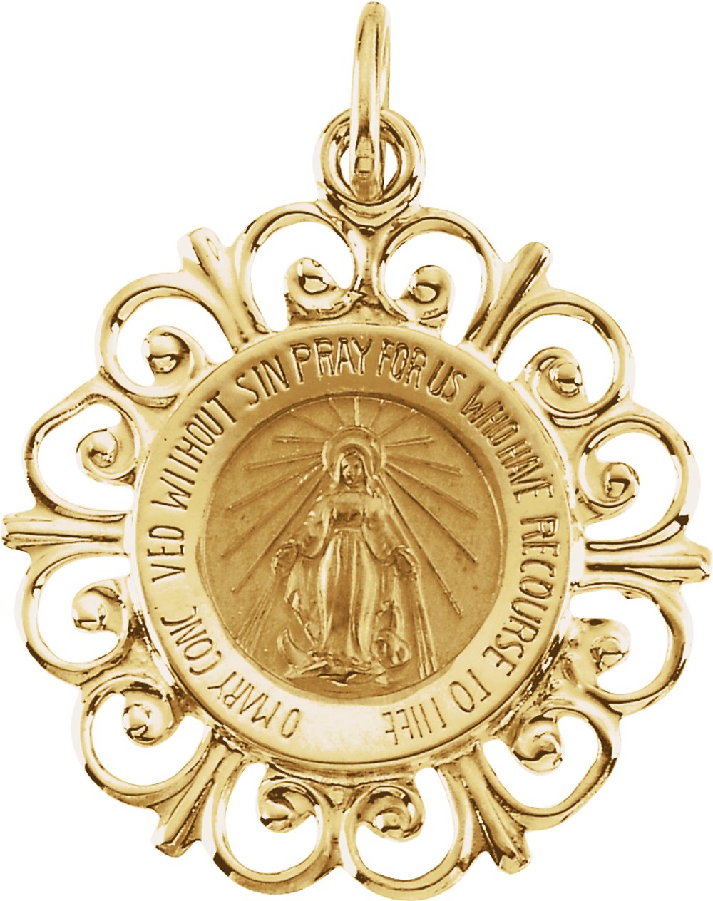 14K Yellow 18 mm Round Miraculous Medal