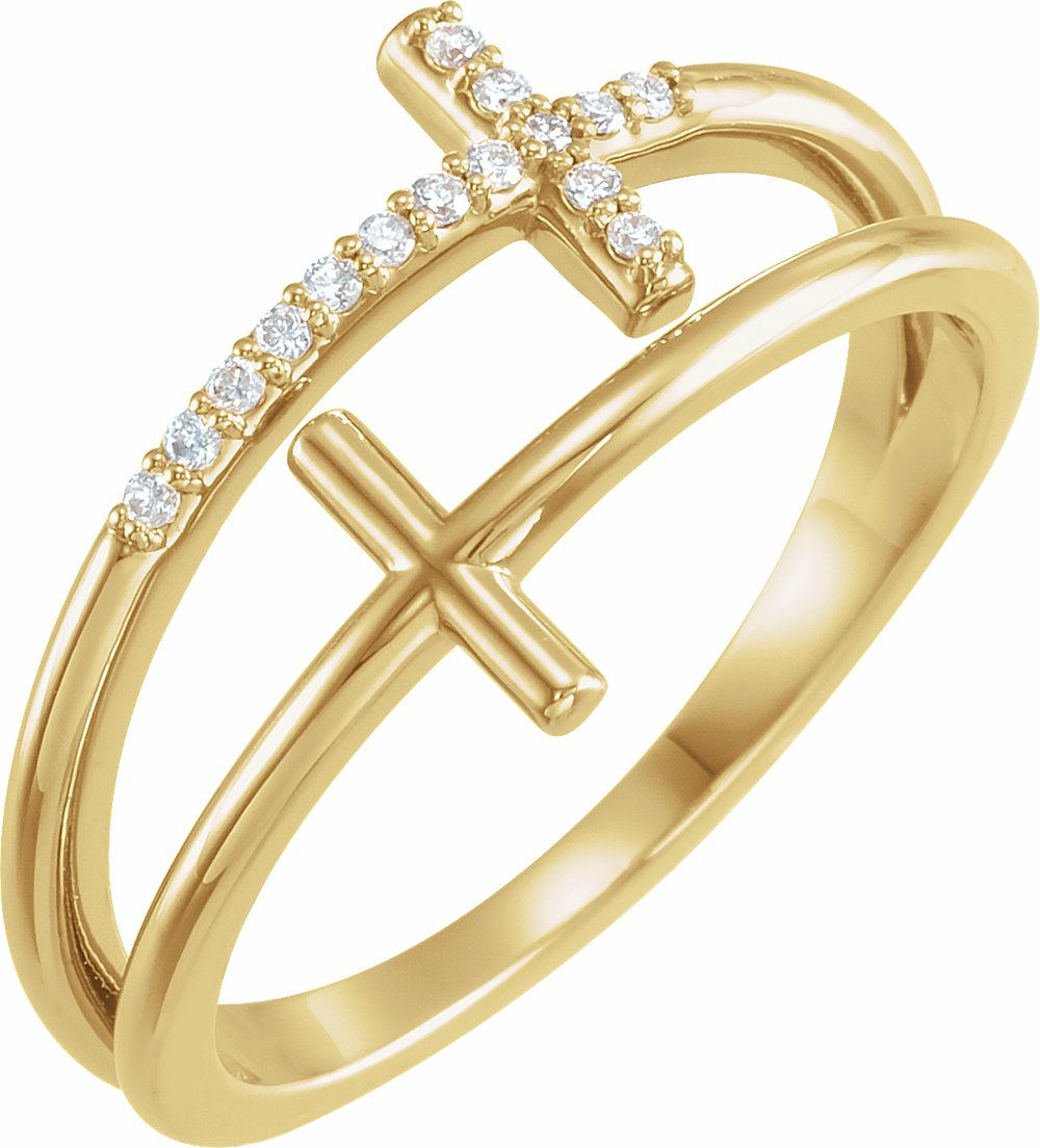 14K Yellow Gold .06 CTW Natural Diamond Sideways Cross Ring
