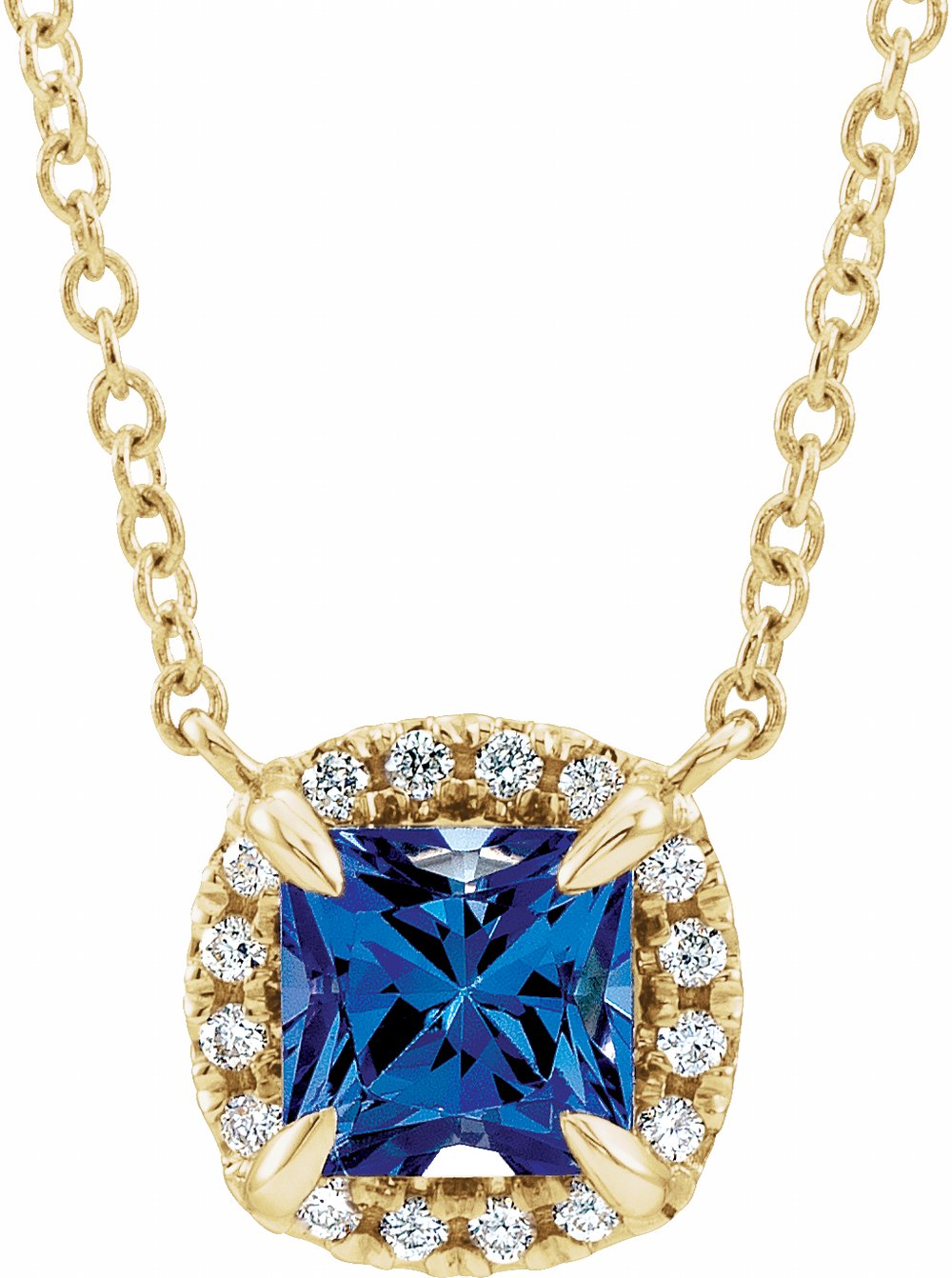 14K Yellow Gold Lab-Grown Blue Sapphire & .05 CTW Natural Diamond 18" Necklace
