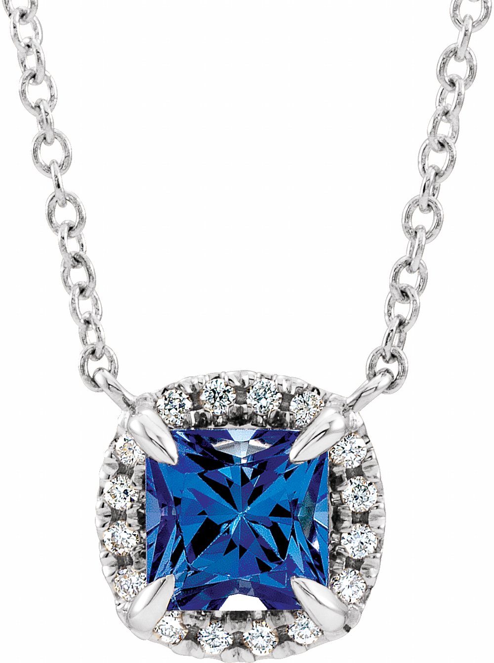 14K White Gold Natural Blue Sapphire & .05 CTW Natural Diamond 18" Necklace