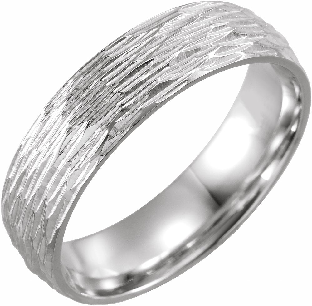 14K White 6 mm Tree Bark-Inspired Comfort-Fit Flat Band Size 6