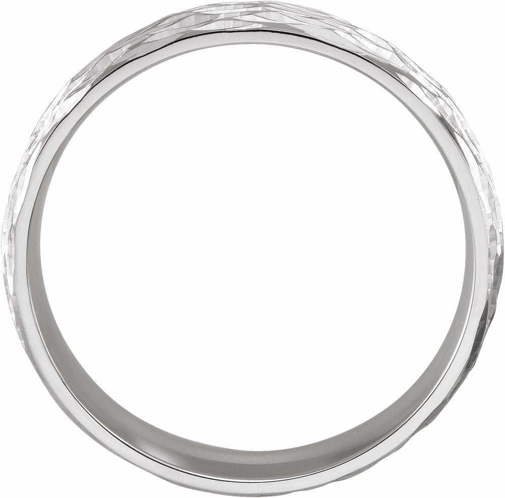 14K White 6 mm Tree Bark-Inspired Comfort-Fit Flat Band Size 10