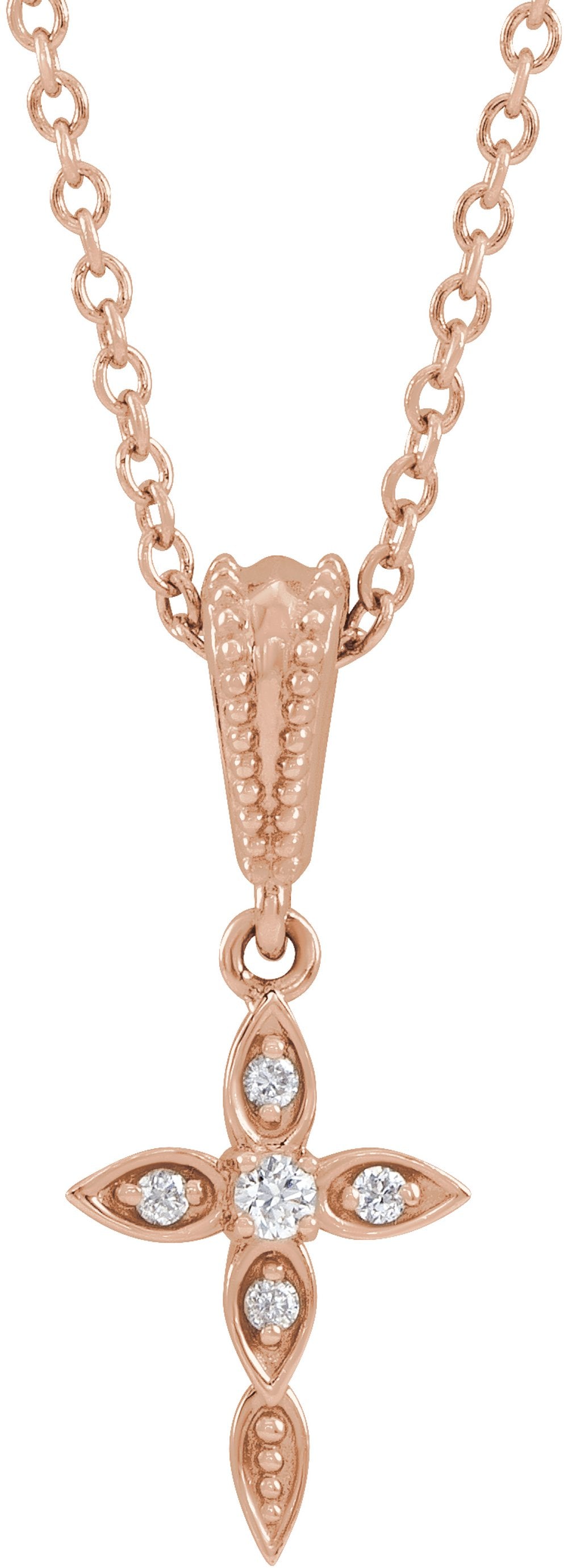 14K Rose Gold .03 CTW Natural Diamond Petite Vintage-Inspired 16-18" Cross Necklace