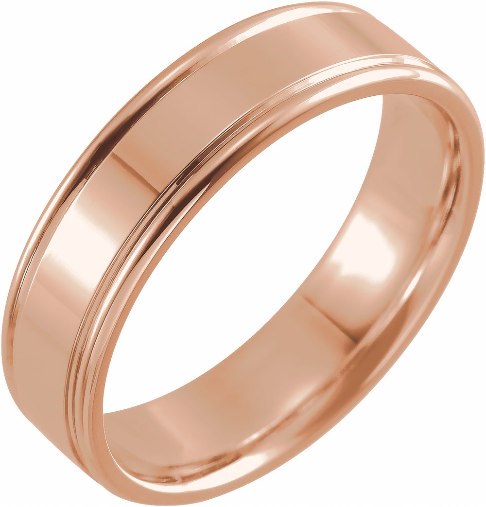 14K Rose Gold 6 mm Grooved Comfort-Fit Flat Band Size 10.5