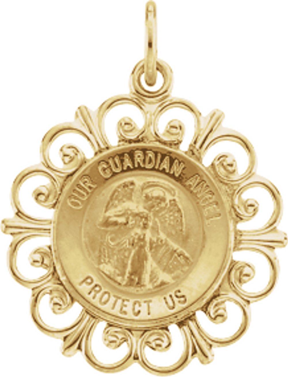 14K Yellow 18 mm Round Guardian Angel Pendant Medal